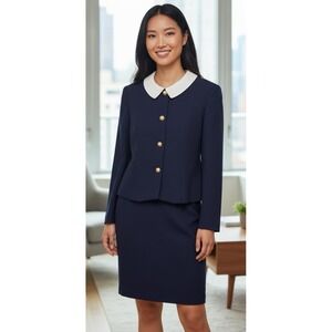 New Vintage Brooks Brothers Womens Dress Faux 2 pc suit Navy Blue Sz 12P - Flaws